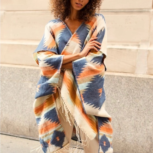 Shop_Fig Sweaters - New Aztec Western Fringe Poncho Blanket Cardigan Sweater